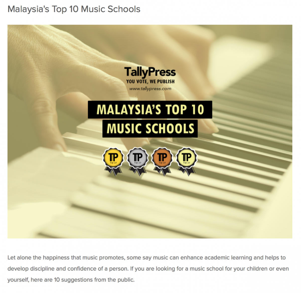 MALAYSIA’S TOP 10 MUSIC SCHOOLS